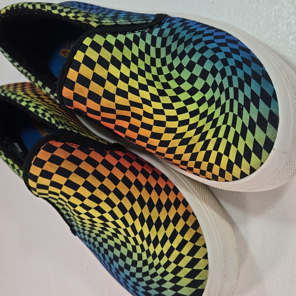 Skechers multicolor rainbow checkerboard Slip-On Sneakers - Picture 3 of 13